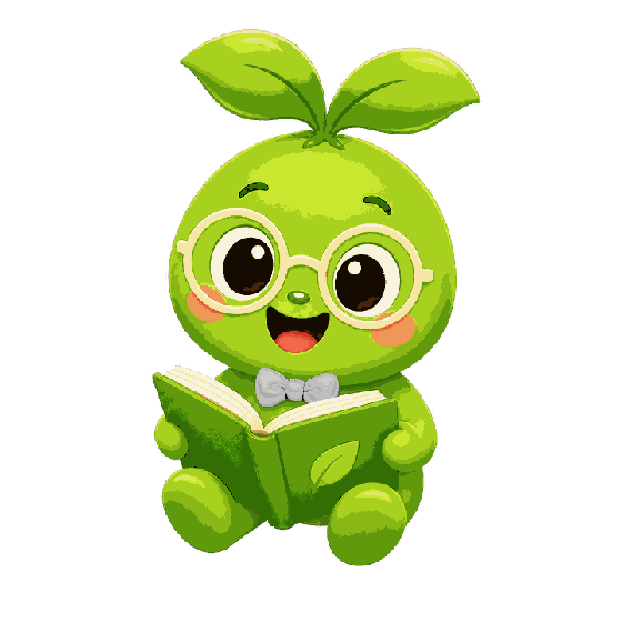 Bloomie, the StoryBloom guide, reading a book
